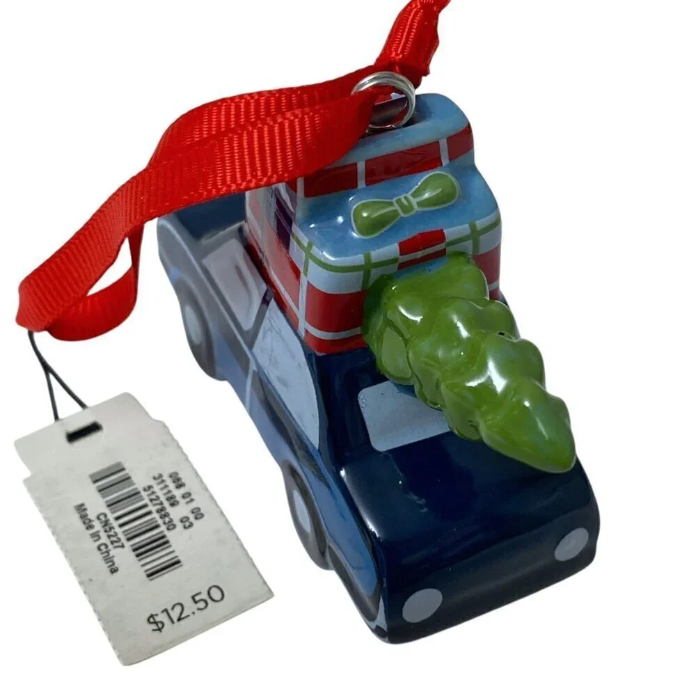 TALBOTS Christmas Ornaments Holiday Car and Dog Ceramic NWT